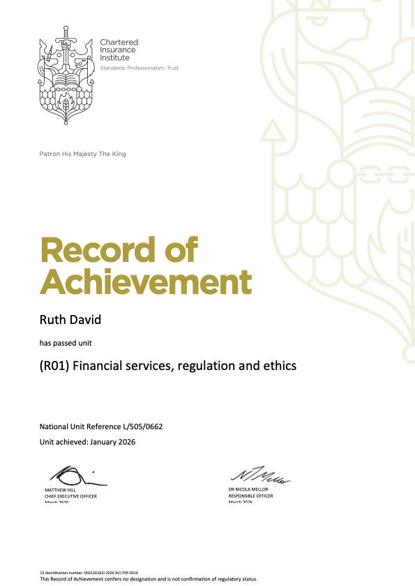 My R01 exam certificate (financial services, regulation and ethics)