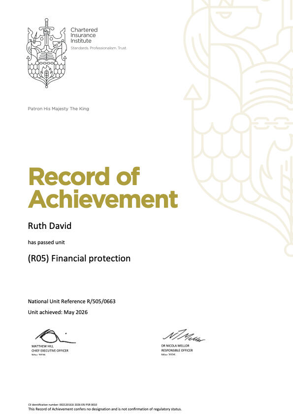 My R05 exam certificate (financial protection)